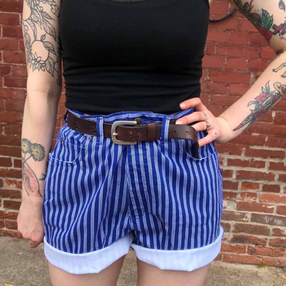 Dark wash Striped Denim Shorts